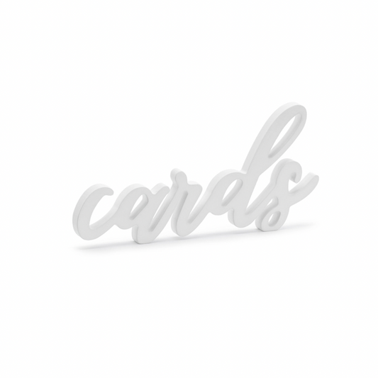 White Wooden 'Cards' Script Sign