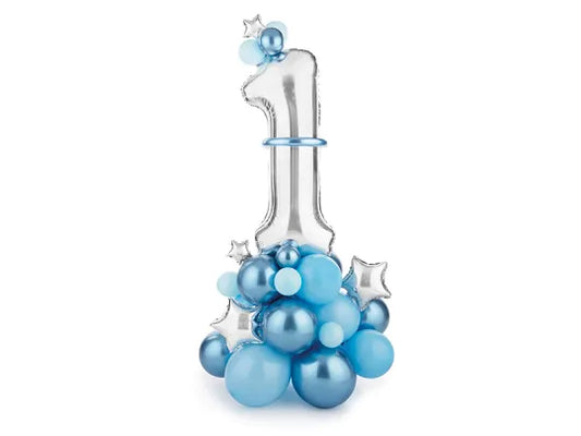 Number 1  Standing Balloon Bouquet Kit - Blue + Silver