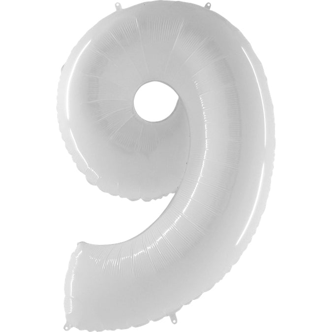 Pastel White 100cm Number 9 Balloon