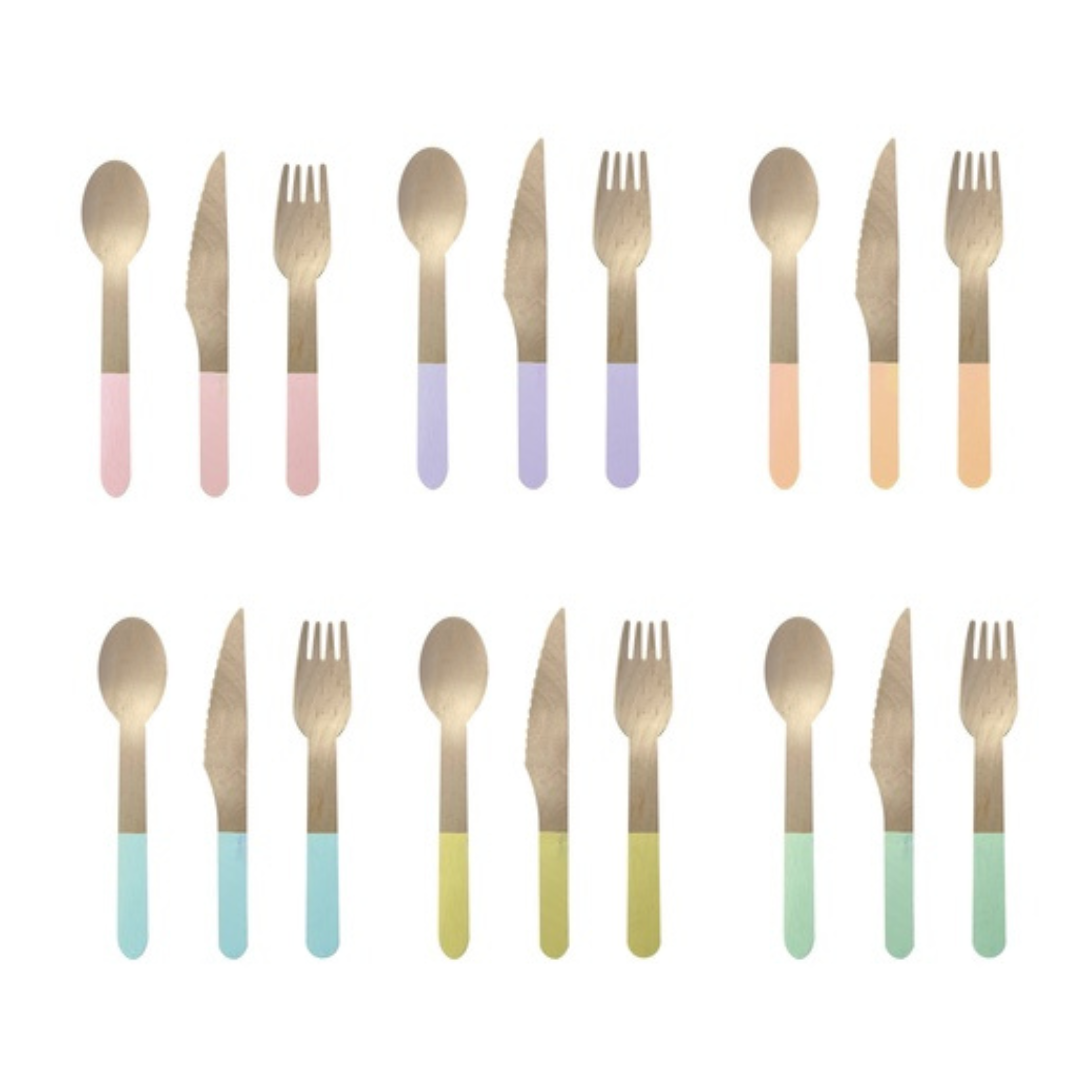 Wooden Cutlery Set of 30 - Pastel Lilac