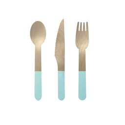 Wooden Cutlery Set of 30 - Pastel Blue