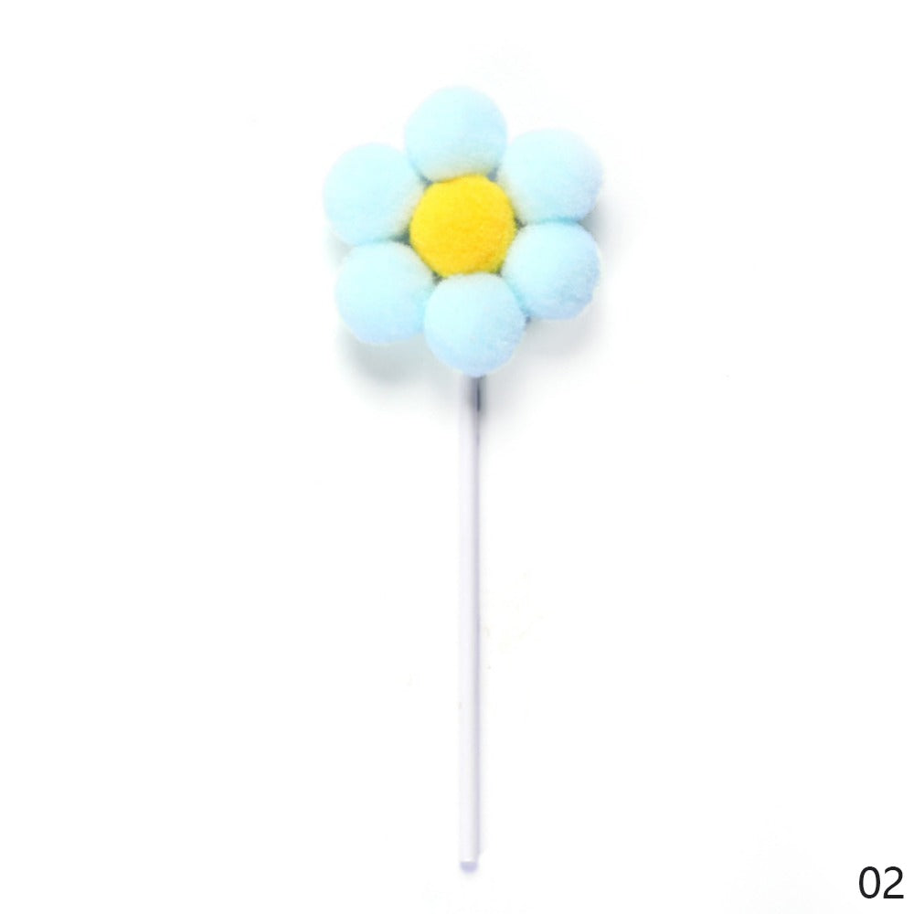 Daisy Flower Pom Pom Cake Topper - Pastel Blue