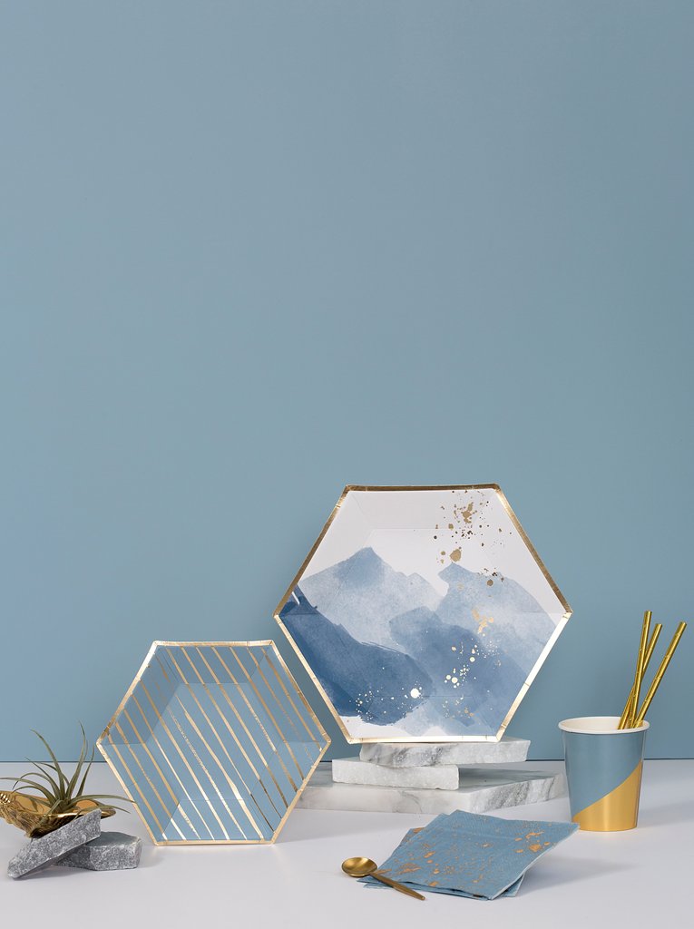 Blue and Gold Colorblock Paper Cups - Pack of 8