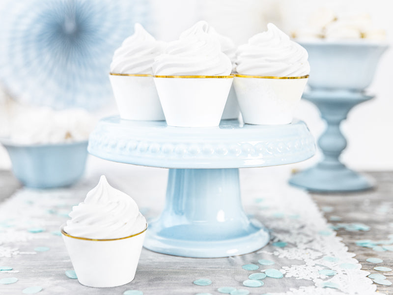 Elegant Bliss Gold Rimmed Cupcake/Muffin Wrappers - White