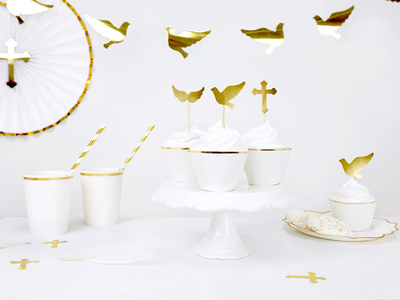 Elegant Bliss Gold Rimmed Cupcake/Muffin Wrappers - White