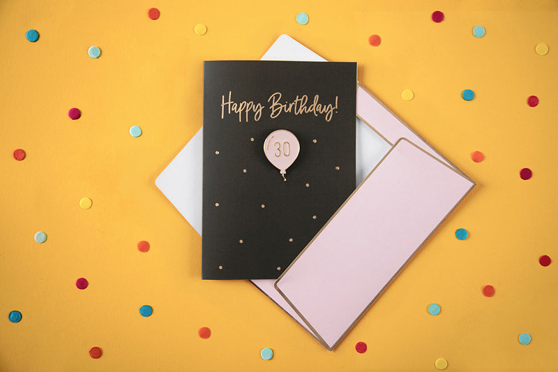 30th Birthday Card with Balloon Enamel Badge