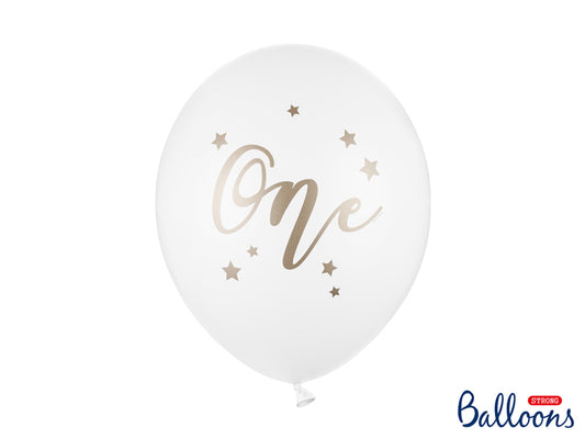 30cm White + Gold 'One' Print Balloon