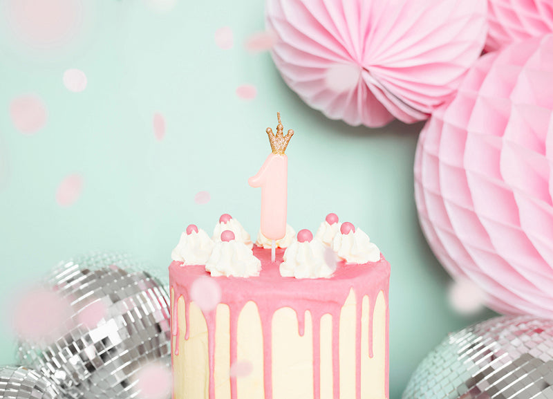 Pink Number Crown Birthday Candle