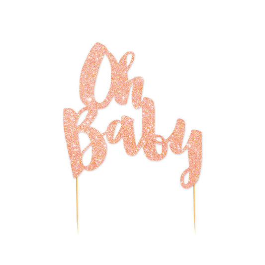 Rose Gold Glitter 'Oh Baby' Cake Topper