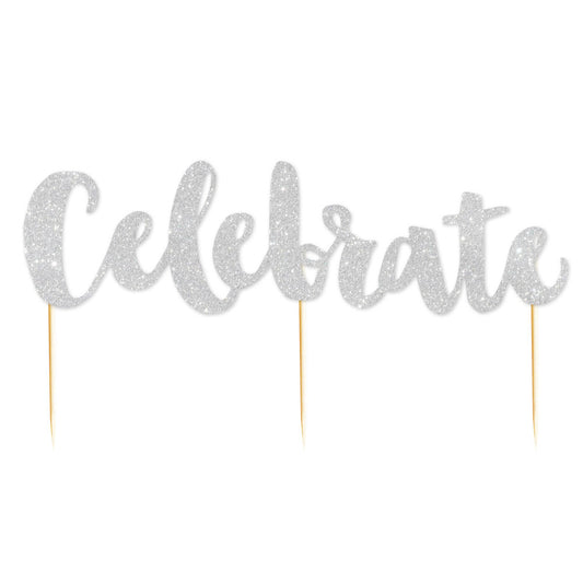 Silver Glitter 'Celebrate' Cake Topper