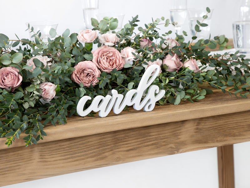 White Wooden 'Cards' Script Sign