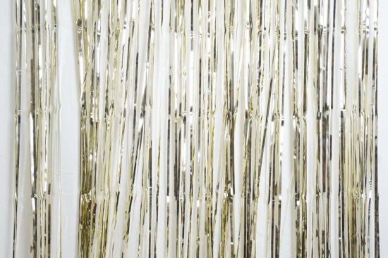 Metallic White Gold Fringe Curtain Backdrop