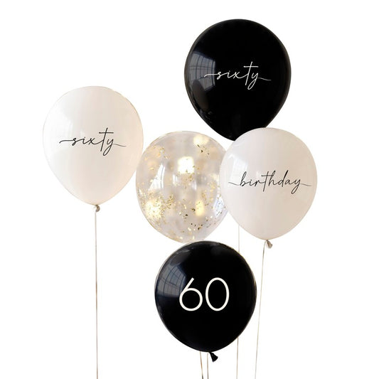 Black and Champagne Gold 60th Birthday Party Balloon Bundle