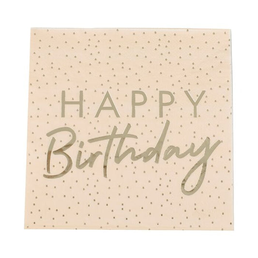 Peach and Gold Happy Birthday Paper Napkins