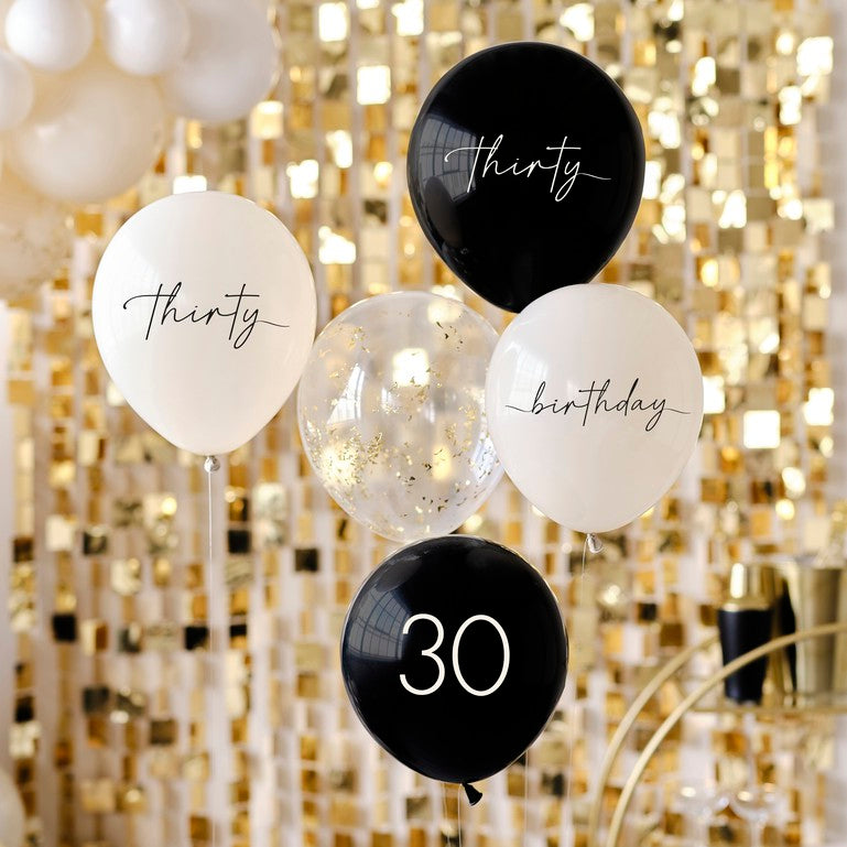 Black, Nude, Cream and Champagne Gold 30th Birthday Party Balloon Bundle