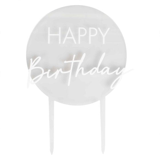 White Acrylic Happy Birthday Cake Topper