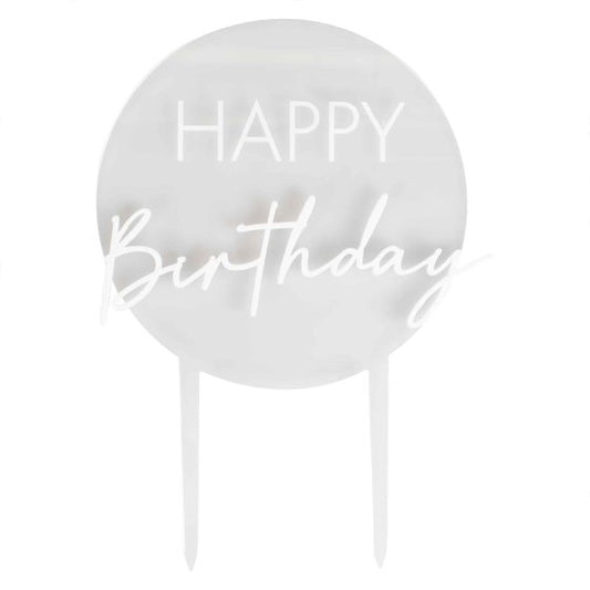 White Acrylic Happy Birthday Cake Topper