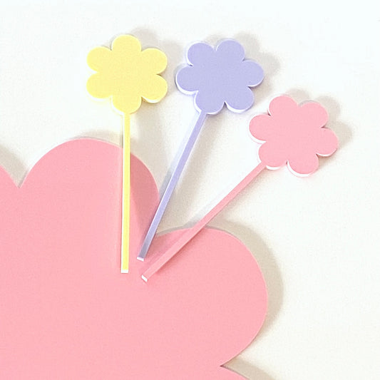 Pastel Daisy Acrylic Cake Toppers - Set of 3