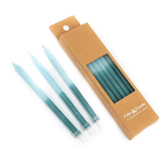 Block Colour Birthday Candles - Blue + Teal - Pack of 12