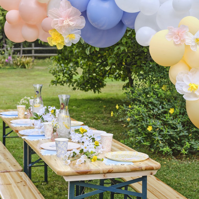 Pastel Balloon Arch with Tissue Paper Flowers