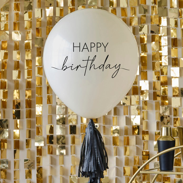 Happy Birthday Balloon with Black Tassel Tail