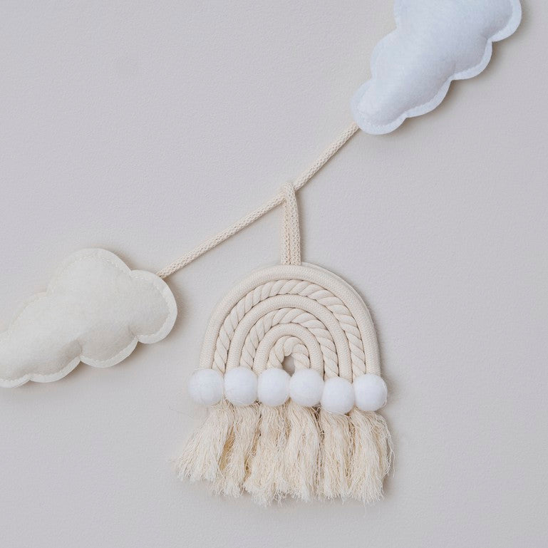 Macrame Rainbows and Clouds Nursery Baby Bunting