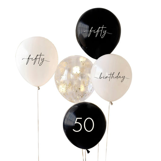 Black, Nude, Cream and Champagne Gold 50th Birthday Party Balloon Bundle