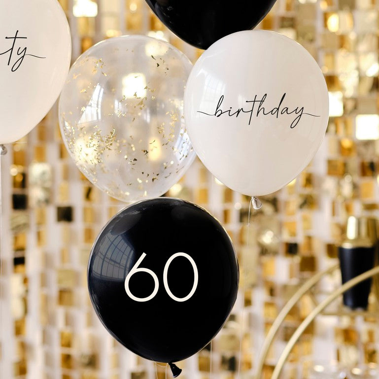 Black and Champagne Gold 60th Birthday Party Balloon Bundle