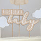Wooden Hello Baby and Clouds Baby Shower Cake Topper Set