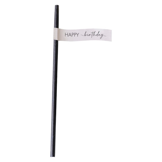 Nude and Black Happy Birthday Paper Straws