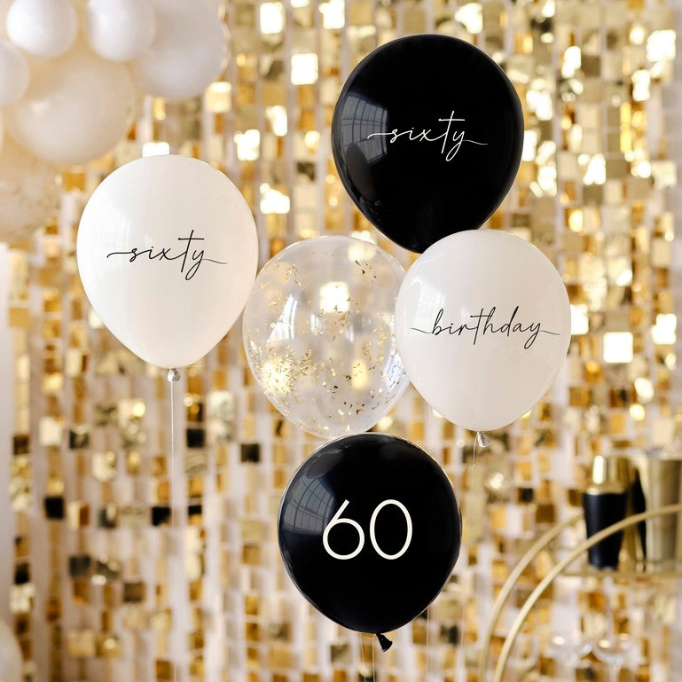 Black and Champagne Gold 60th Birthday Party Balloon Bundle