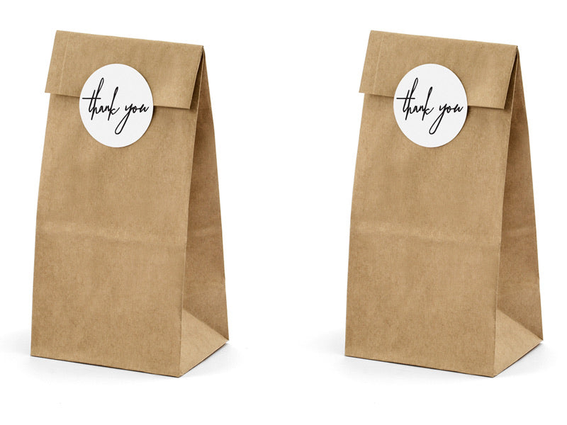 Mini Kraft Paper Bags with Circle Thank You Stickers