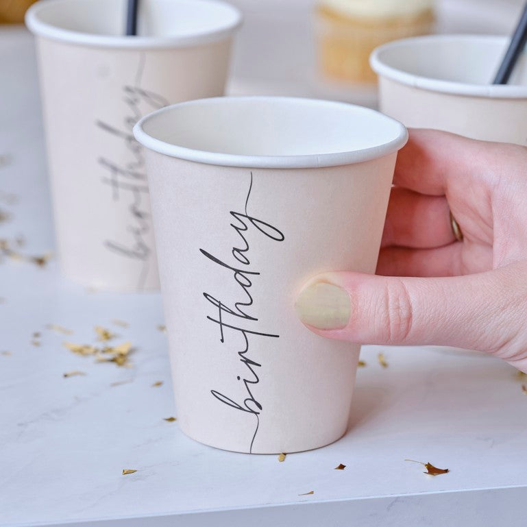 Nude + Black Birthday Paper Cups