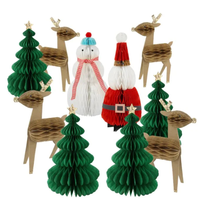 Honeycomb Christmas Character Decorations - Set of 10