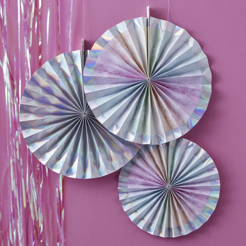 Iridescent Paper Fan Set