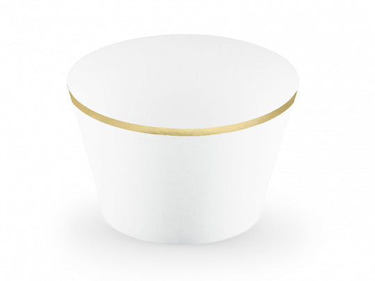 Elegant Bliss Gold Rimmed Cupcake/Muffin Wrappers - White