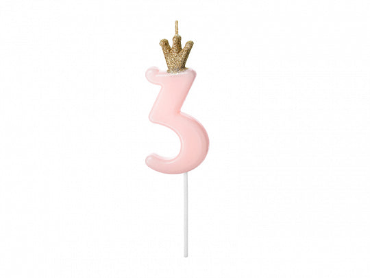 Pink Number Crown Birthday Candle