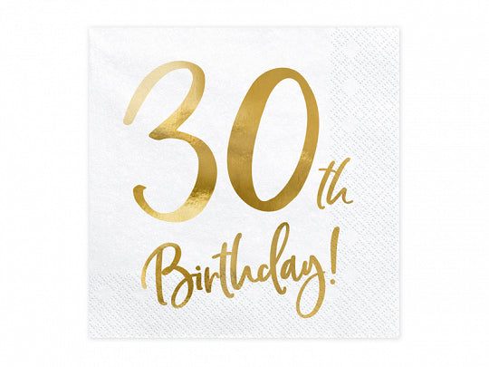 30th Birthday Gold Foiled Paper Napkins - Pack of 20