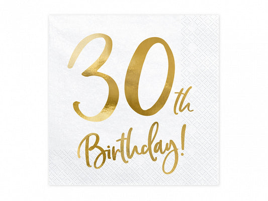 30th Birthday Gold Foiled Paper Napkins - Pack of 20