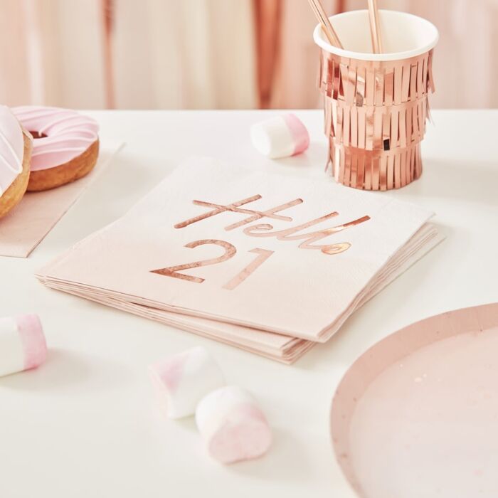 Hello 21 Rose Gold Foiled Paper Napkins