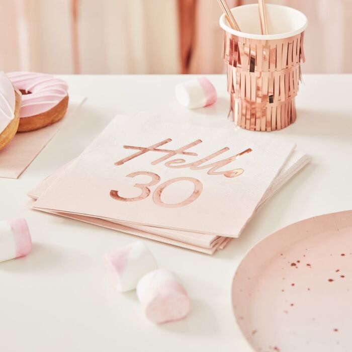 Hello 30 Rose Gold Foiled Paper Napkins