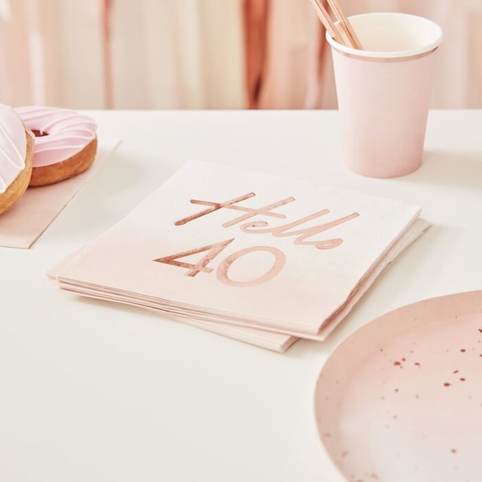 Hello 40 Rose Gold Foiled Paper Napkins