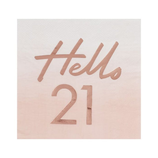 Hello 21 Rose Gold Foiled Paper Napkins