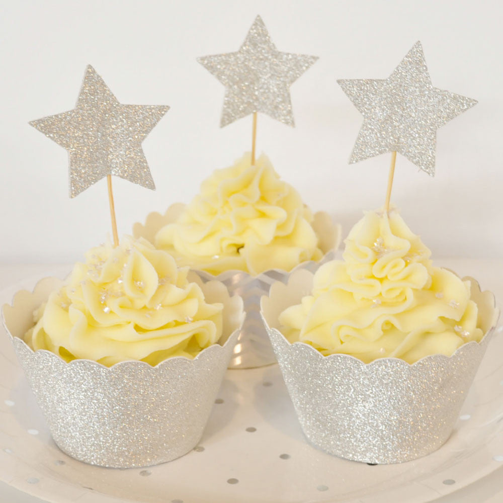 Silver Glitter Cupcake Wrappers - Pack of 12